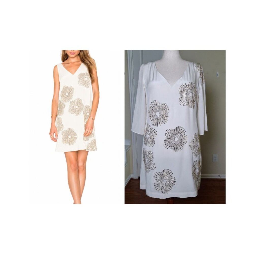 Trina Turk Glitterati Embellished 100% Silk Dress Ivory Gold Women 10 Bridal